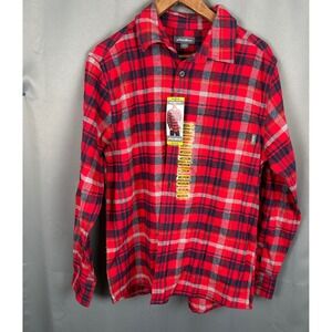 Eddie Bauer Men's Bristol Flannel Shirt Red Plaid Long Sleeve Button Down Medium